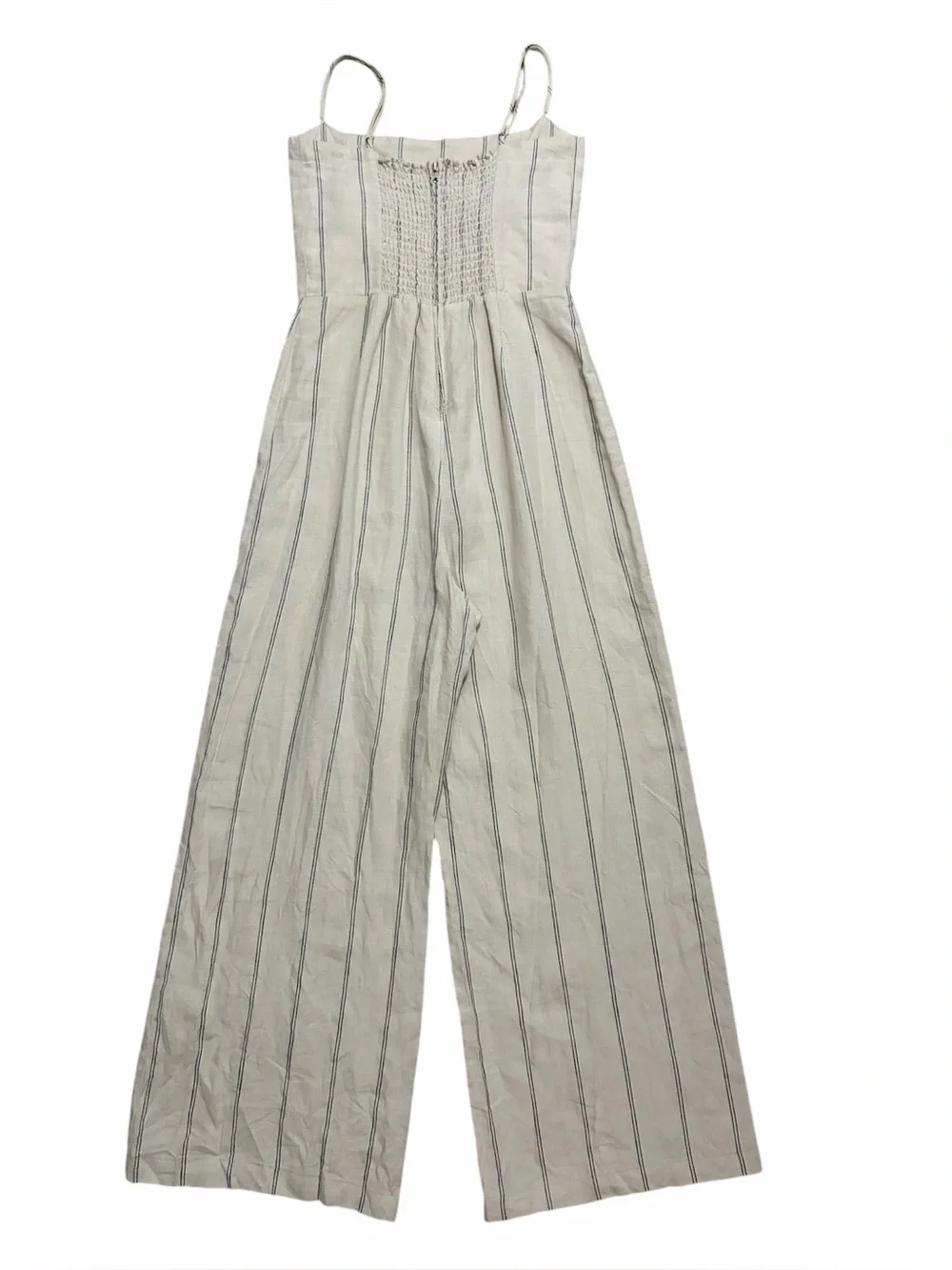 REFORMATION Sleeveless Striped Smocked Back Cropped Linen Jumpsuit 6